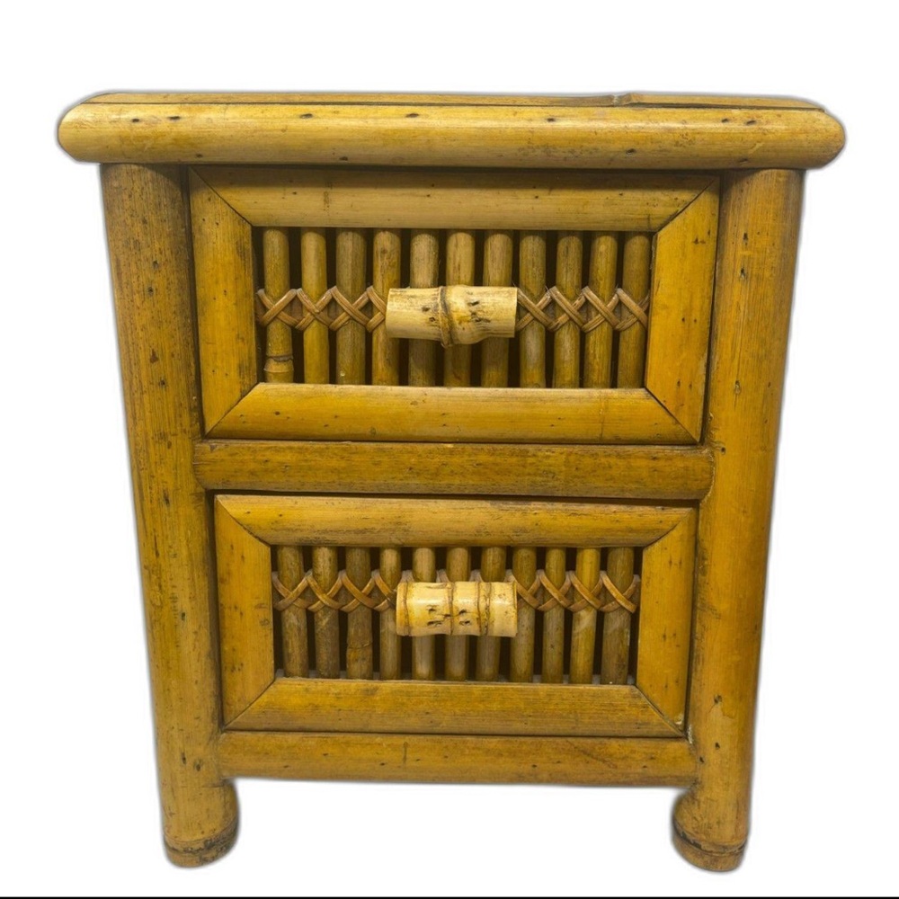Vintage Bamboo Two-Drawer Chest jewelry organizer or makeup